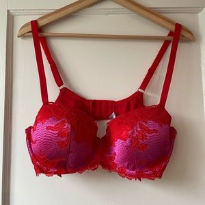 Savage Fenty Pink and Red Lacy Black Bra Size 36 DD